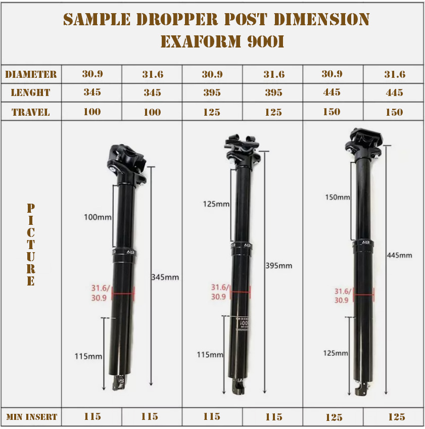 dropper post dimensions